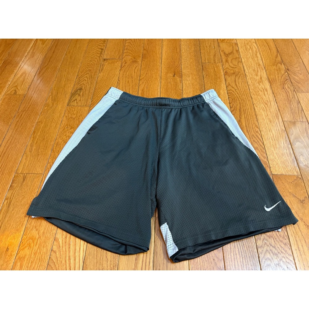 Nike Mens Mesh Basketball Shorts Charcoal Grey White Size Large Athletic Swoosh